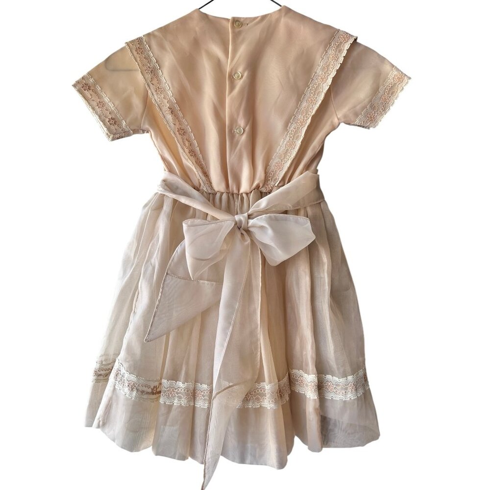 Vintage Honey Suckle Girls Size 6X Dress With Cream Lace Accents & Bow Sash - Picture 2 of 16